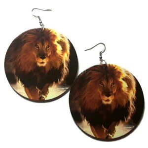 Natures Groove LION Large Statement Dangle Wood Earrings